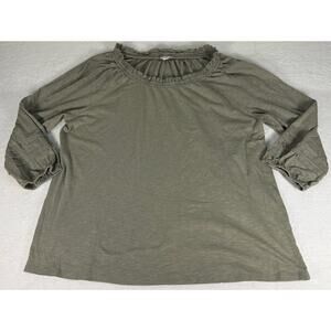 J. JILL PLEATED SLEEVE KNIT PEASANT TOP MEDIUM WOMEN'S GREEN